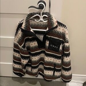 Obey Women's Patterned Fleece Jacket - Black, White, Brown
